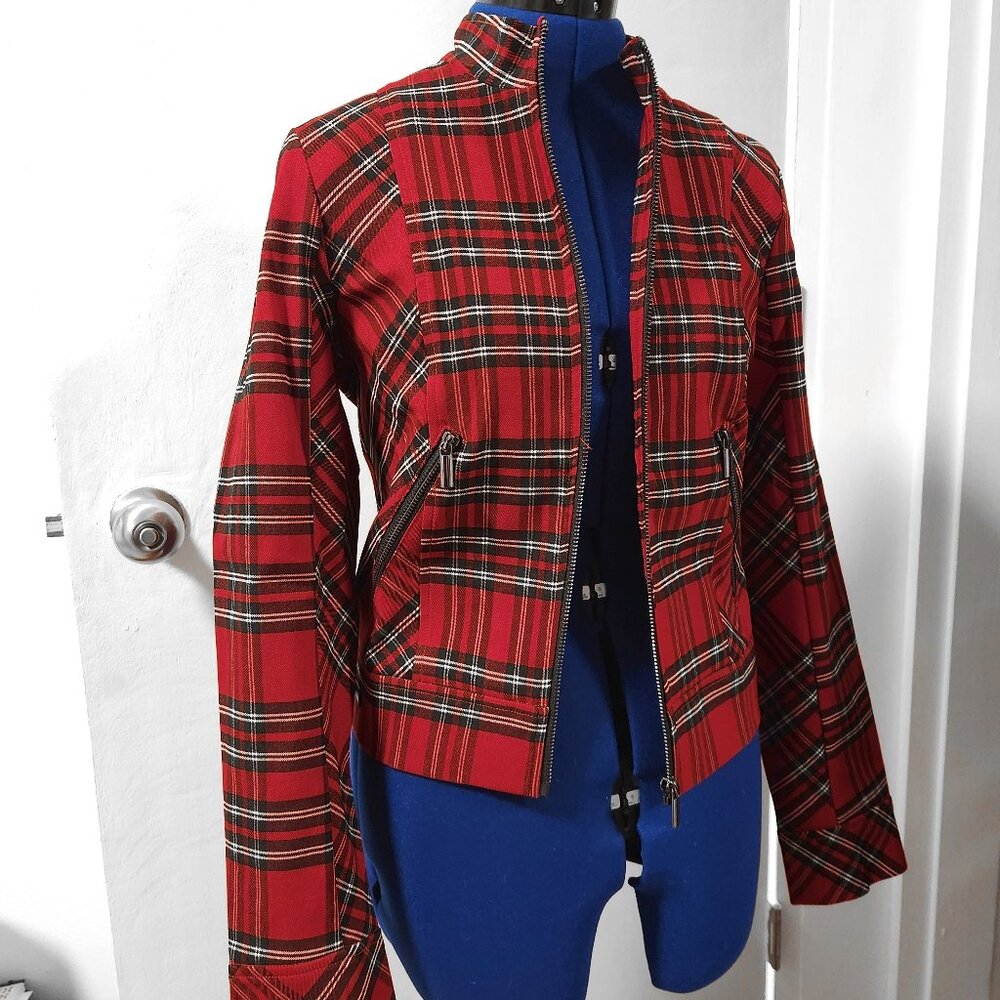 Red and black plaid crop jacket size 4